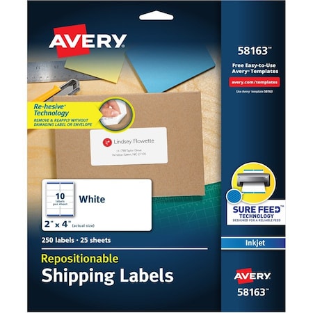 Avery Label, Removable, Inkjt, Shpng 25PK AVE58163